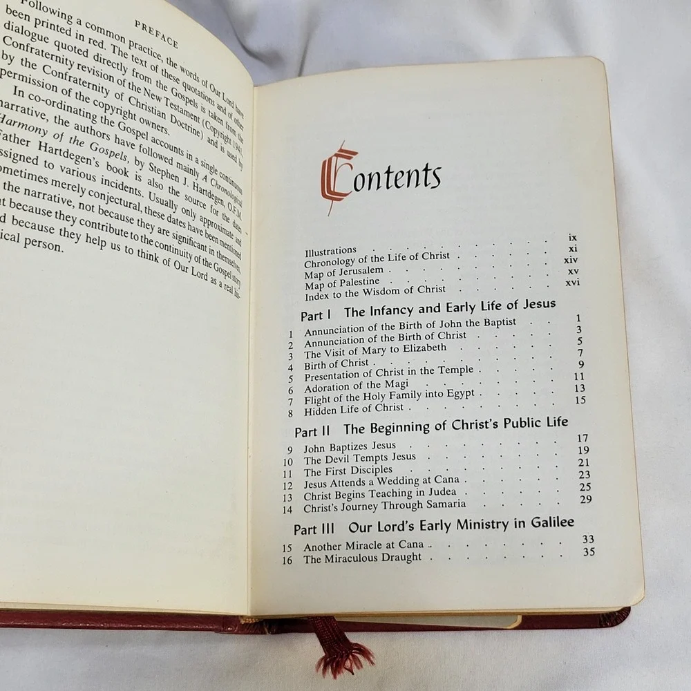 Vintage 1954 The Prayer Book Catholic Press Life of Christ Red Gilt Illustrated